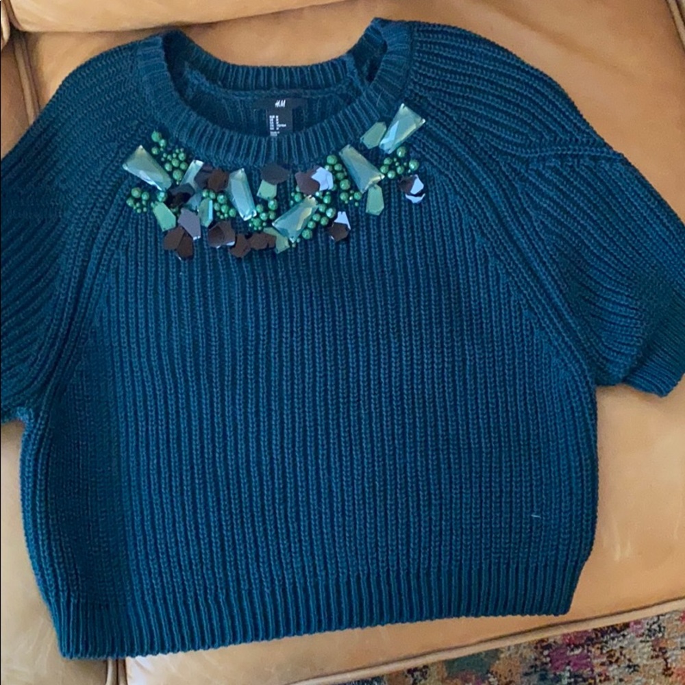 H&M Emerald Green Beaded Sweater - MEDIUM